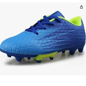 Blue Kids Athletic Outdoor Firm Ground Turf Sports Soccer Cleats Lace Up Shoes